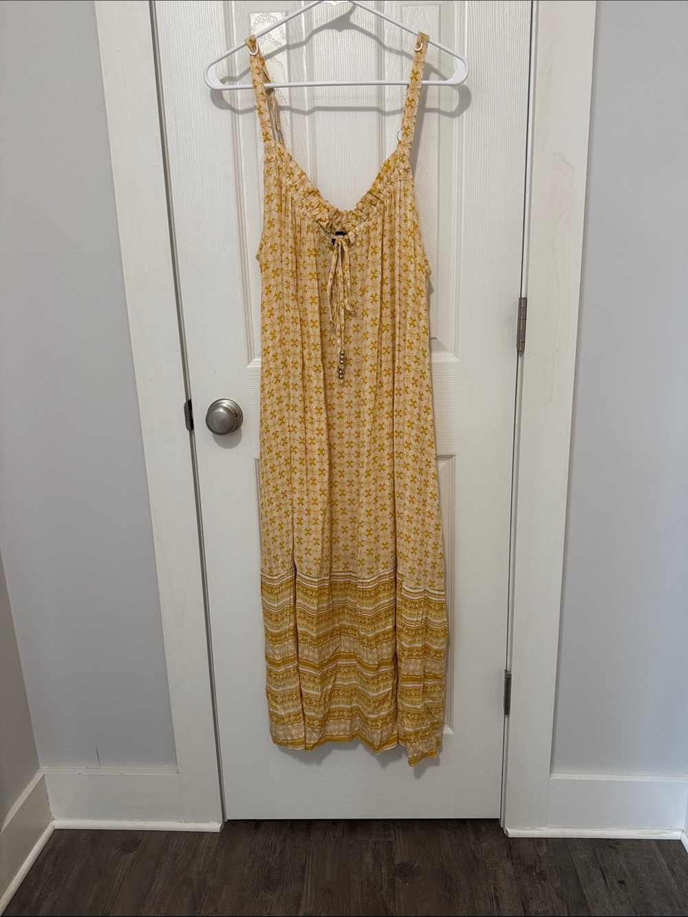 Sunshine Yellow Floral Maxi Dress with Drawstring
